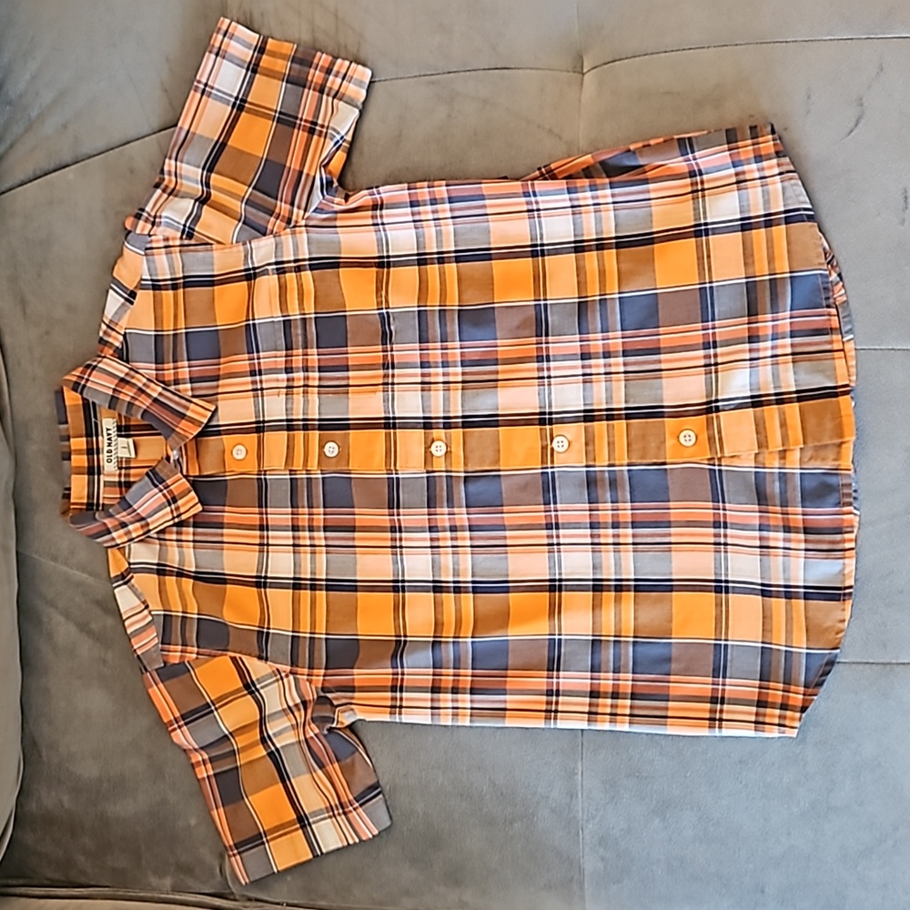 Old Navy Boys Plaid Button Down Short-Sleeve Shirt. Sz: L. EUC!